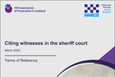 Front cover of Terms of Reference for citing witnesses in the sheriff court